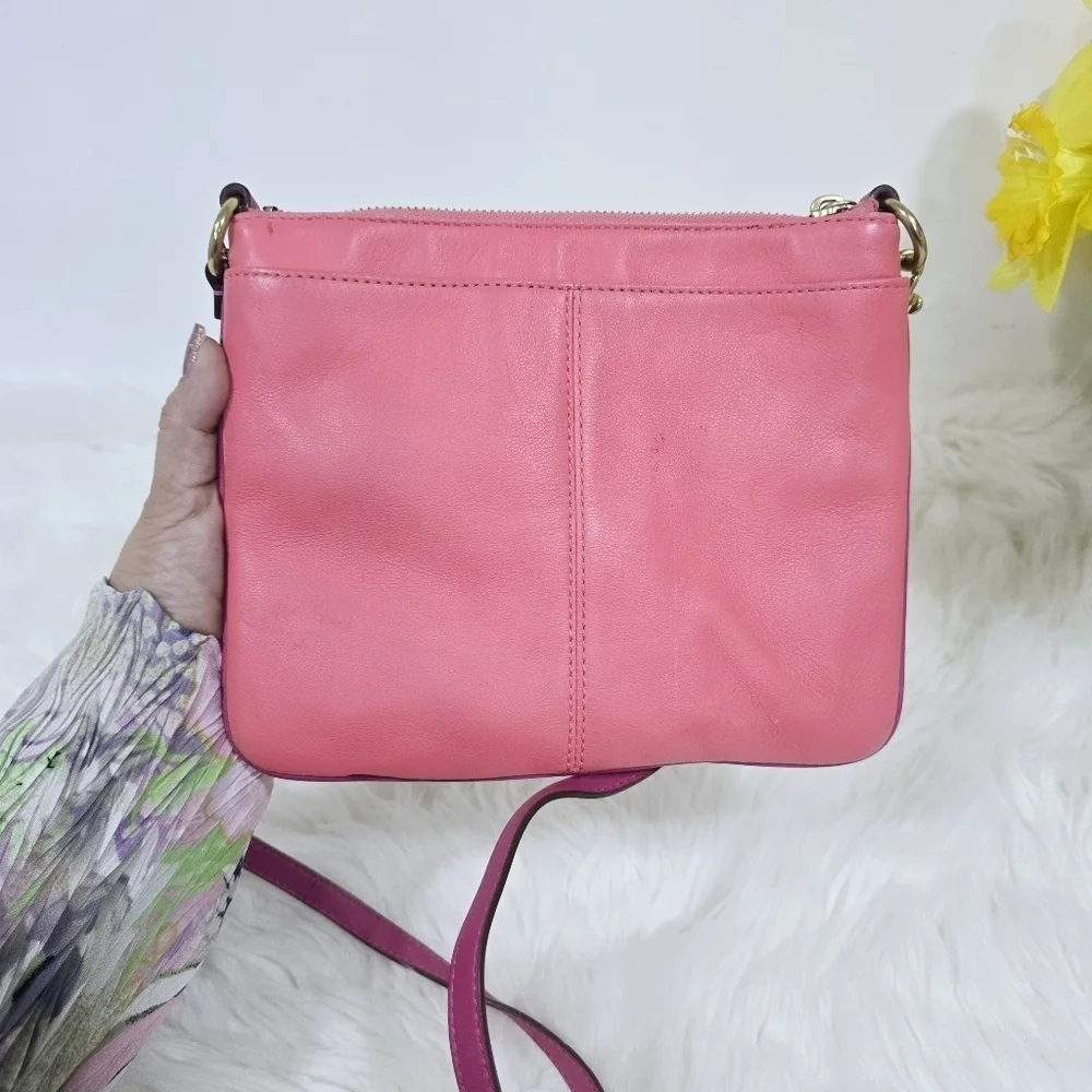 Coach Bonnie Pink LeatherMulti Zip Crossbody Bag